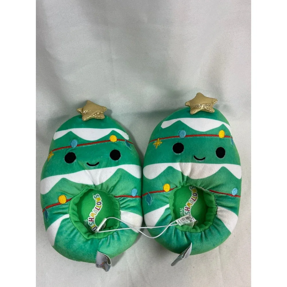 Squishmallows Carol the Christmas Plush Slippers Kids Size 13-1 Green Holiday